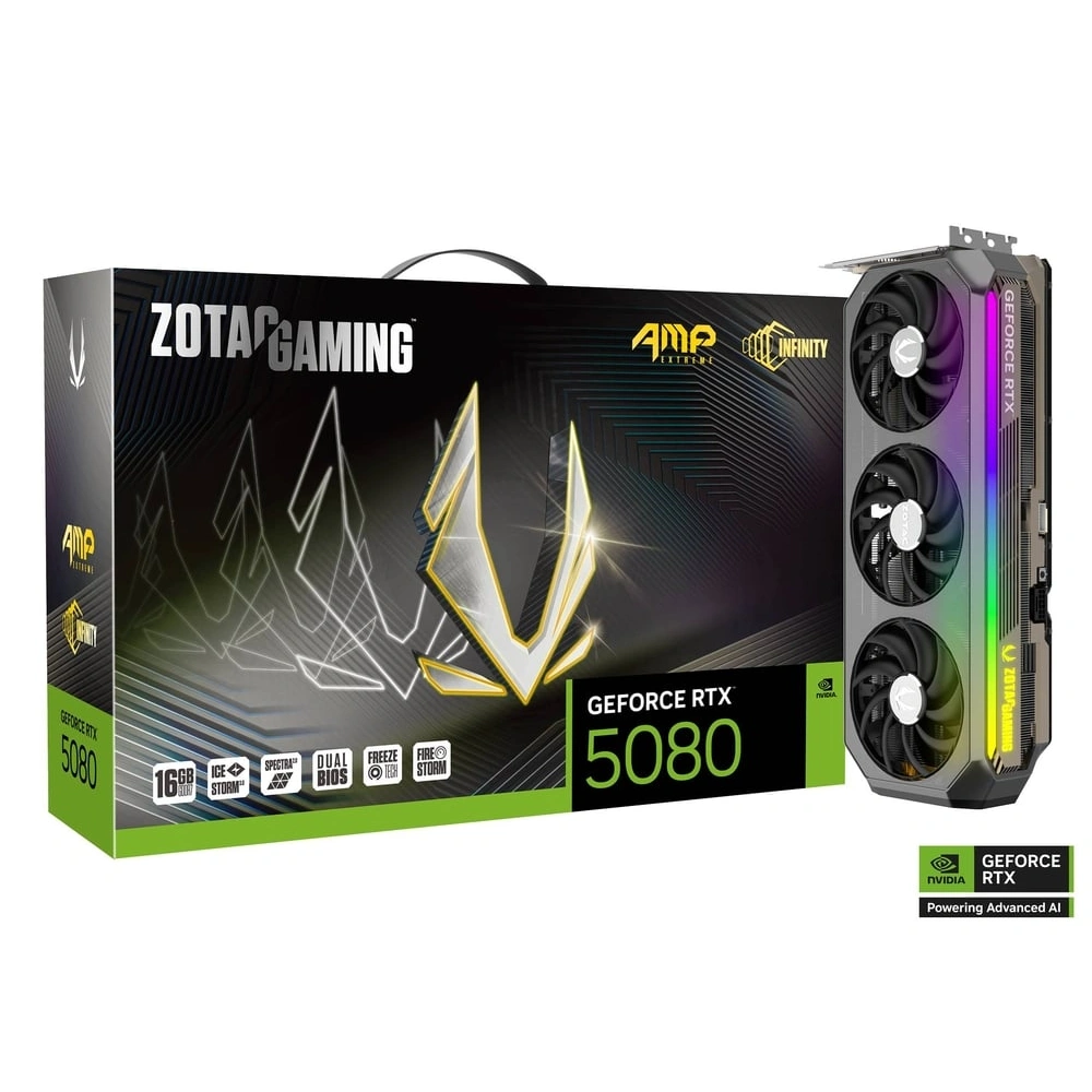 ZOTAC Nvidia Graphic Card RTX 5080 16GB DDR7 Gaming AMP Extreme Infinity Triple Fan view 6